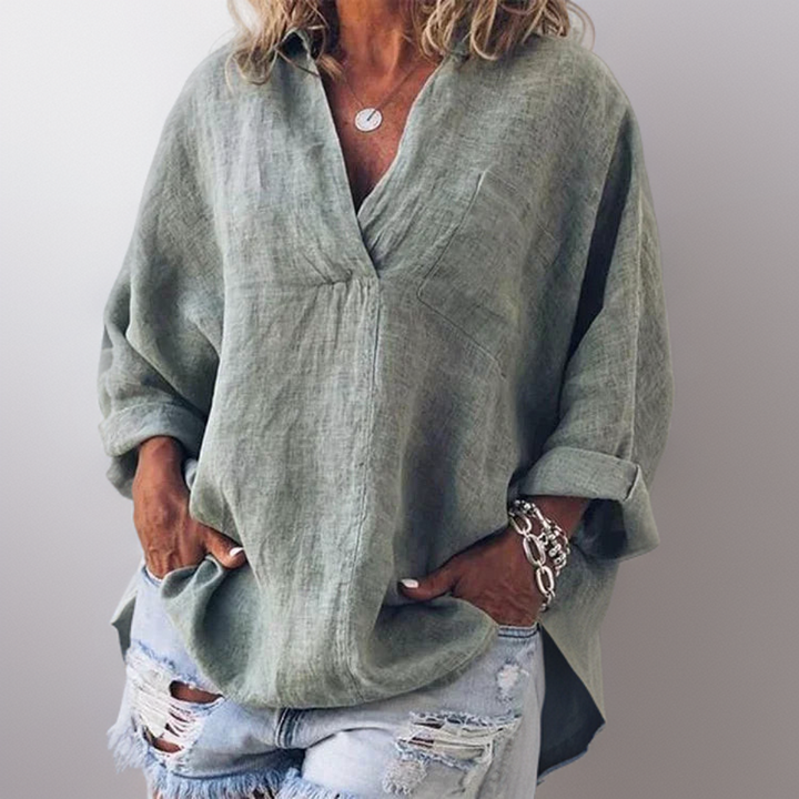 Lorie┃Comfortable long sleeve shirt with V-neck