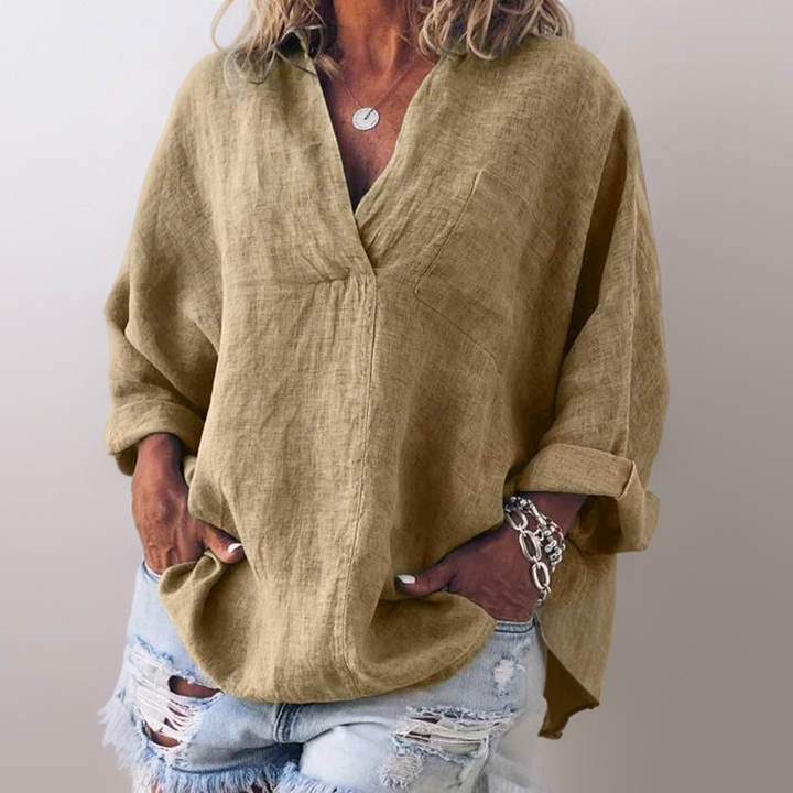 Lorie┃Comfortable long sleeve shirt with V-neck