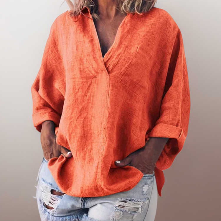 Lorie┃Comfortable long sleeve shirt with V-neck