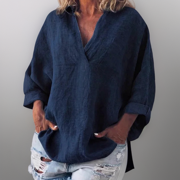 Lorie┃Comfortable long sleeve shirt with V-neck